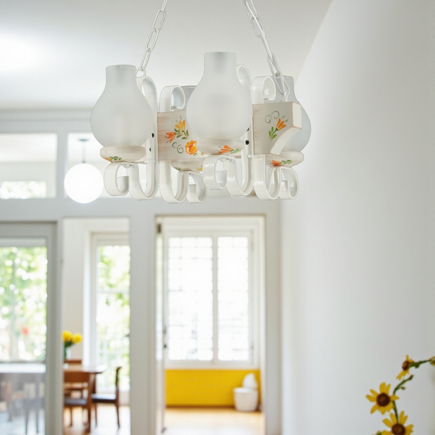 Brilagi - Kronleuchter mit Kette QUEEN 4xE14/40W/230V Buche/cremefarben