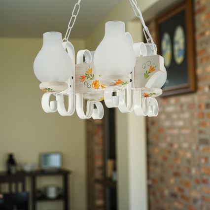 Brilagi - Kronleuchter mit Kette QUEEN 4xE14/40W/230V Buche/cremefarben