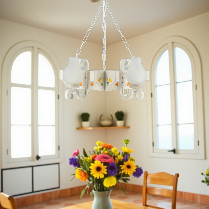 Brilagi - Kronleuchter mit Kette QUEEN 4xE14/40W/230V Buche/cremefarben