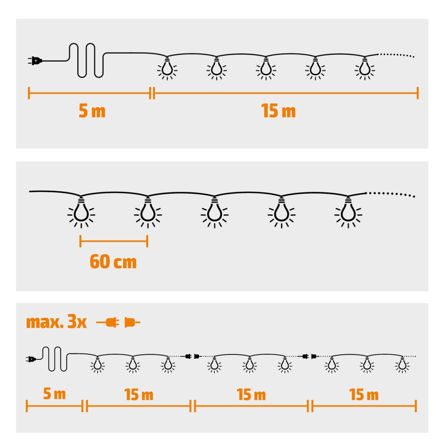 Brilagi - LED Außen-Dekorationskette GIRLANDA 25xE12 20m schwarz IP44 warmweiß