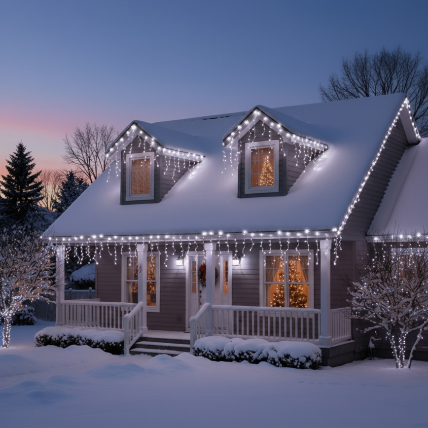 Brilagi - LED-Weihnachts-Lichterkette für den Außenbereich, 200 LEDs, 8 Funktionen, 13 m, IP44, kaltweiß, Eiszapfen