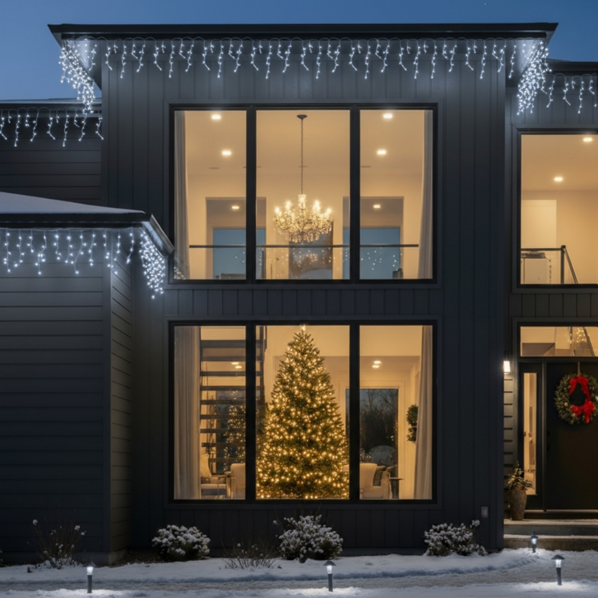 Brilagi - LED-Weihnachts-Lichterkette für den Außenbereich, 200 LEDs, 8 Funktionen, 13 m, IP44, kaltweiß, Eiszapfen