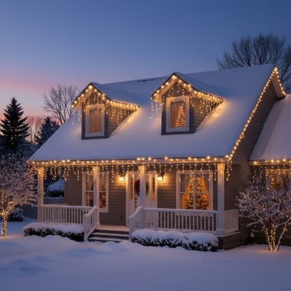 Brilagi - LED-Außen-Weihnachtslichterkette, 200 LEDs / 8 Funktionen, 13 m, IP44, warmweiß, Eiszapfen-Optik