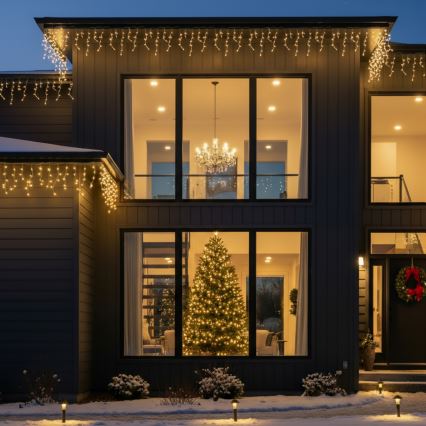 Brilagi - LED-Außen-Weihnachtslichterkette, 200 LEDs / 8 Funktionen, 13 m, IP44, warmweiß, Eiszapfen-Optik