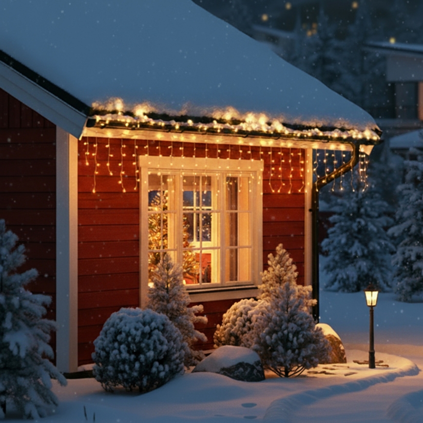 Brilagi - LED-Außen-Weihnachtslichterkette, 200 LEDs / 8 Funktionen, 13 m, IP44, warmweiß, Eiszapfen-Optik