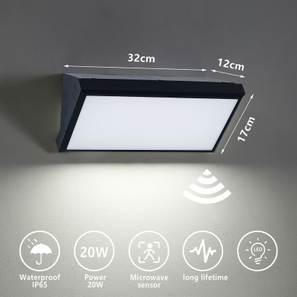 Brilagi - LED Außenwandleuchte mit Sensor TRIANGLE LED/20W/230V schwarz IP65