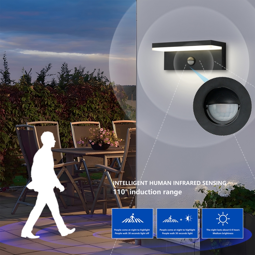 Brilagi - LED-Außenwandleuchte mit Sensor TESSI LED/10W/230V schwarz IP54