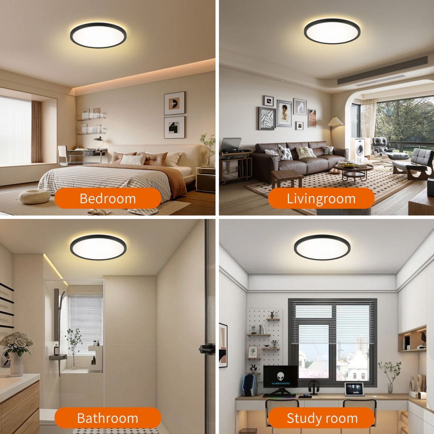Brilagi - LED-Deckenleuchte für Badezimmer ULTRA SLIM LED/18W/230V d 30 cm schwarz IP54