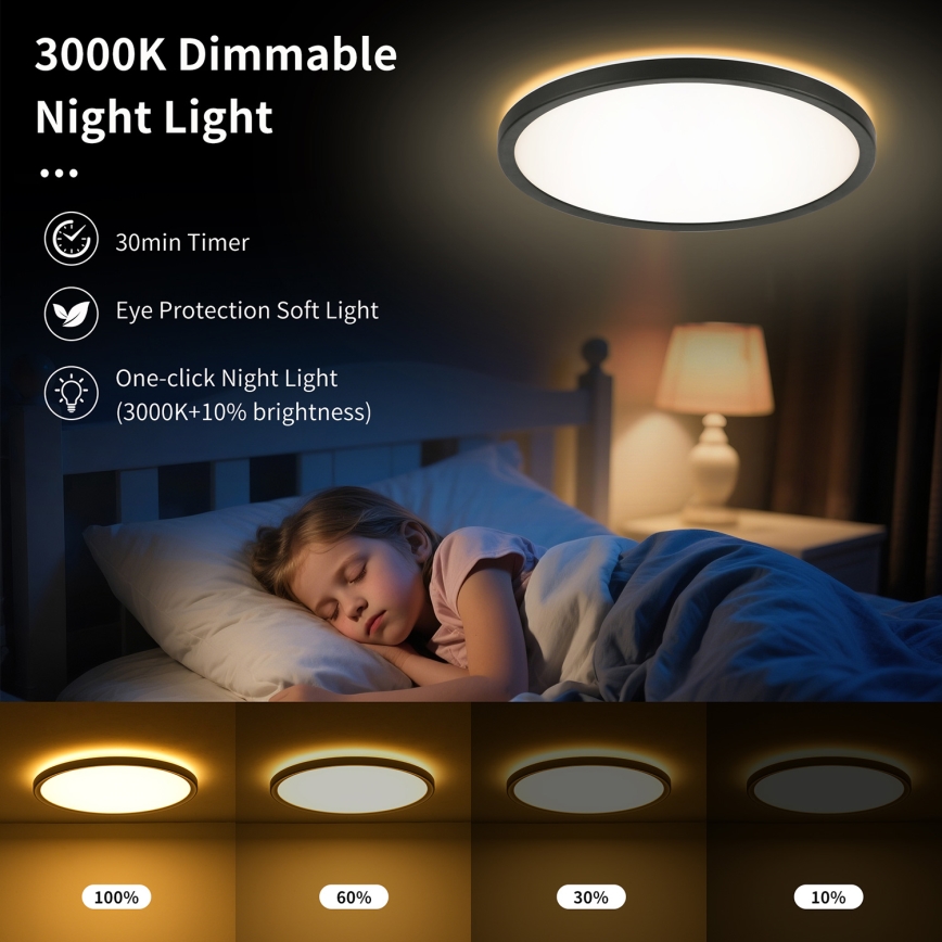 Brilagi - LED-Deckenleuchte für Badezimmer ULTRA SLIM LED/18W/230V d 30 cm schwarz IP54