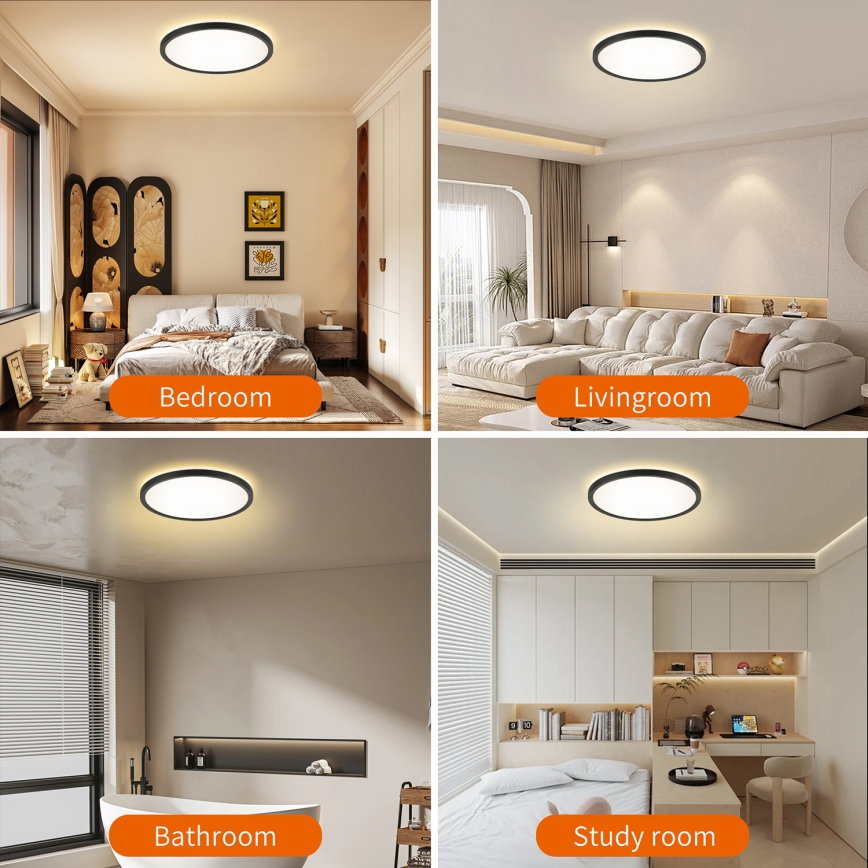Brilagi - LED-Deckenleuchte für Badezimmer ULTRA SLIM LED/24W/230V d 42 cm schwarz IP54