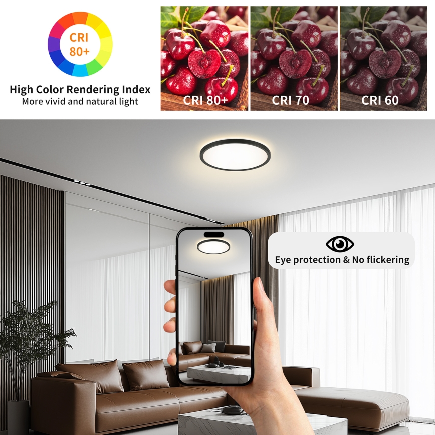 Brilagi - LED-Deckenleuchte für Badezimmer ULTRA SLIM LED/24W/230V d 42 cm schwarz IP54