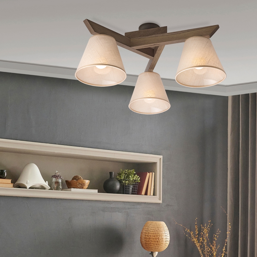 Brilagi - LED Deckenleuchte ANTHONY 3xE14/40W/230V Eiche Nussbaum/Beige