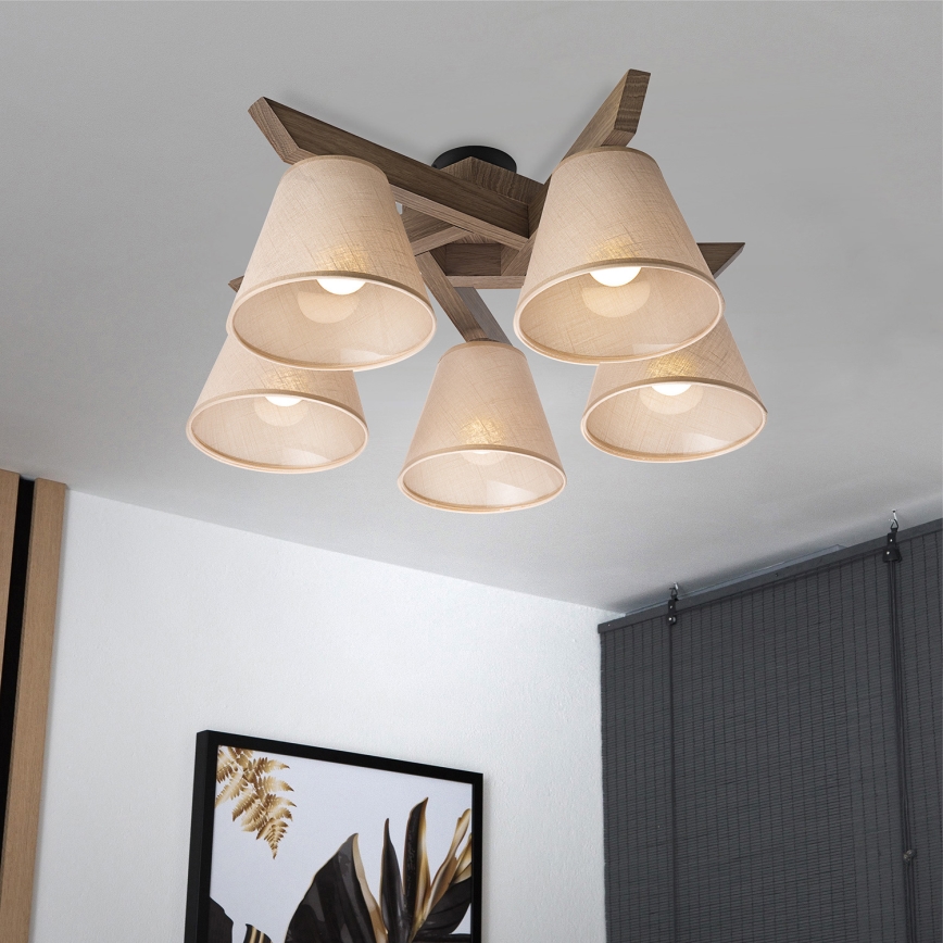Brilagi - LED Deckenleuchte ANTHONY 5xE14/40W/230V Eiche Nussbaum/Beige