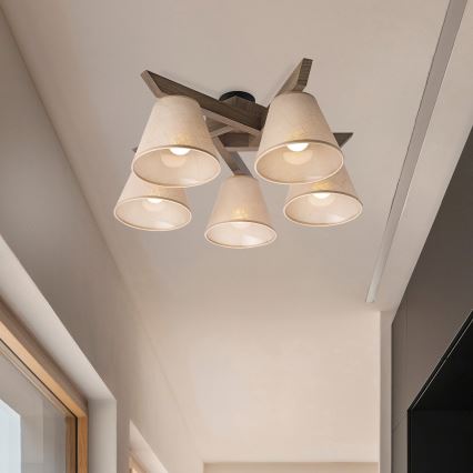 Brilagi - LED Deckenleuchte ANTHONY 5xE14/40W/230V Eiche Nussbaum/Beige