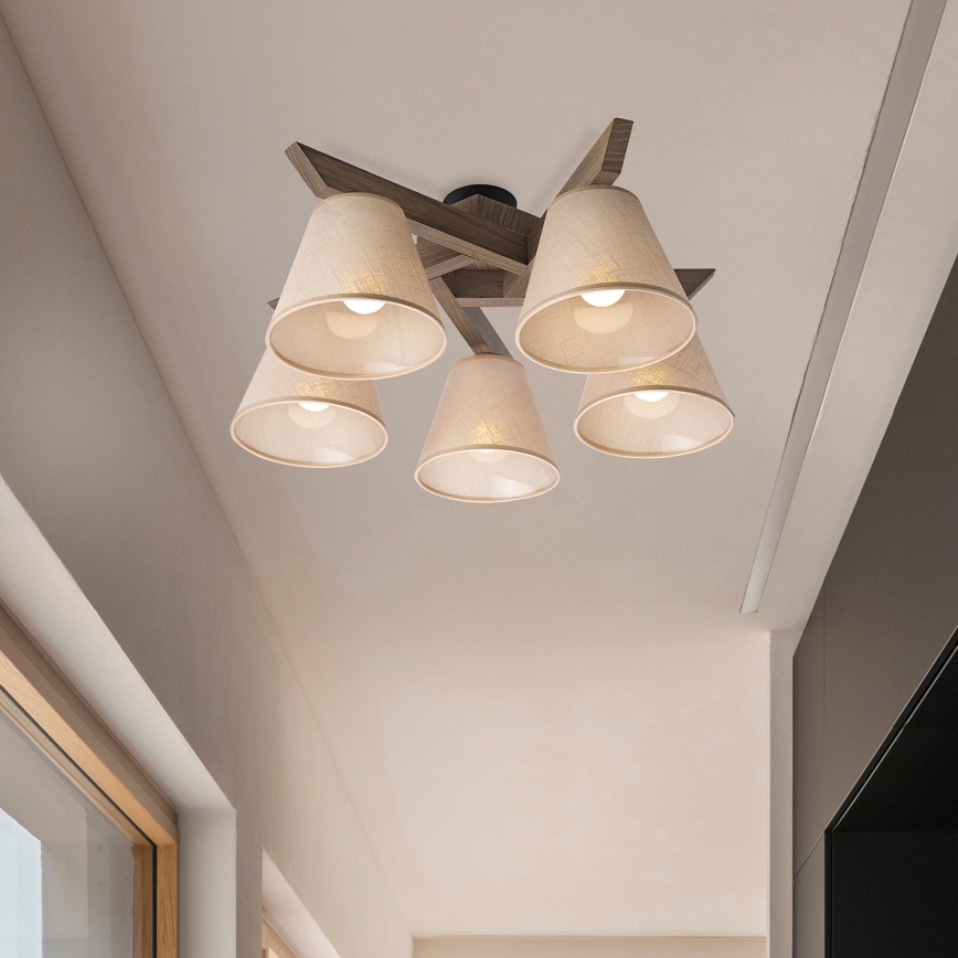 Brilagi - LED Deckenleuchte ANTHONY 5xE14/40W/230V Eiche Nussbaum/Beige