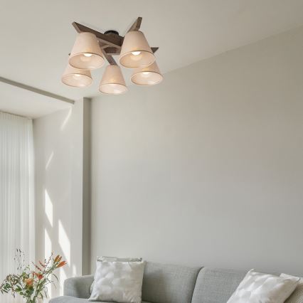 Brilagi - LED Deckenleuchte ANTHONY 5xE14/40W/230V Eiche Nussbaum/Beige