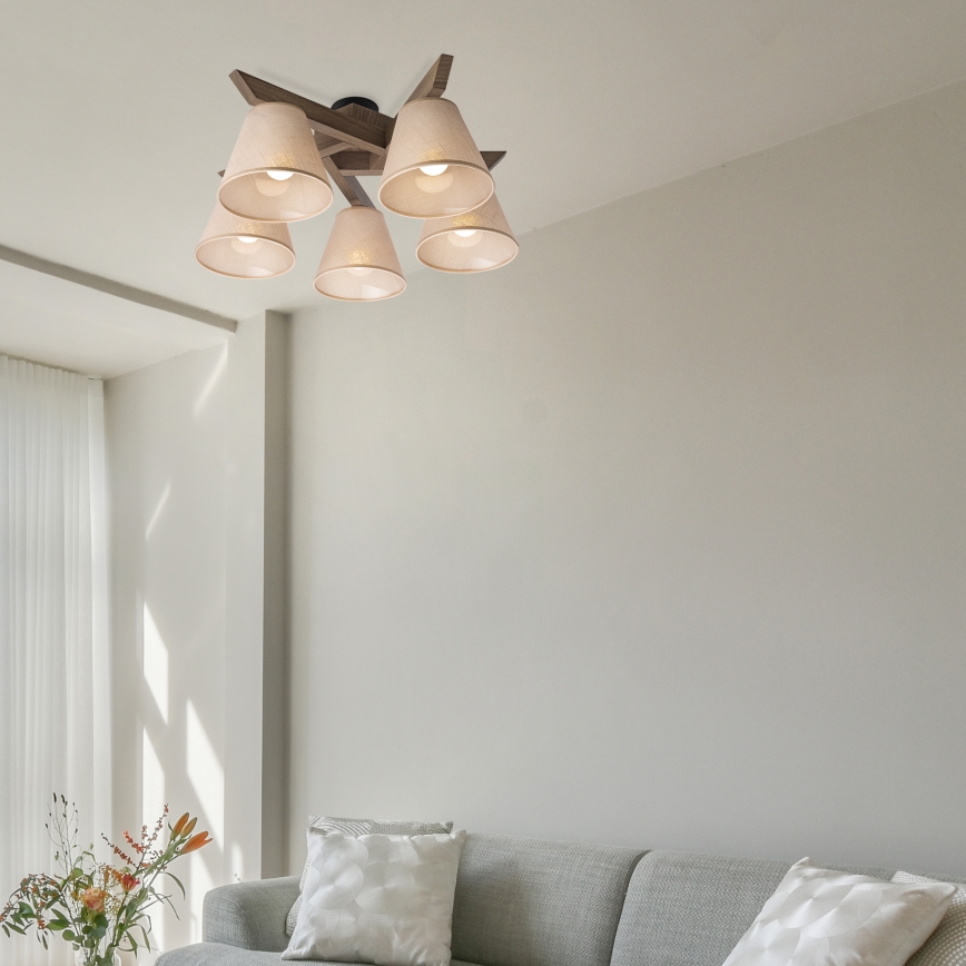 Brilagi - LED Deckenleuchte ANTHONY 5xE14/40W/230V Eiche Nussbaum/Beige