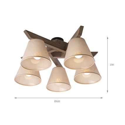 Brilagi - LED Deckenleuchte ANTHONY 5xE14/40W/230V Eiche Nussbaum/Beige