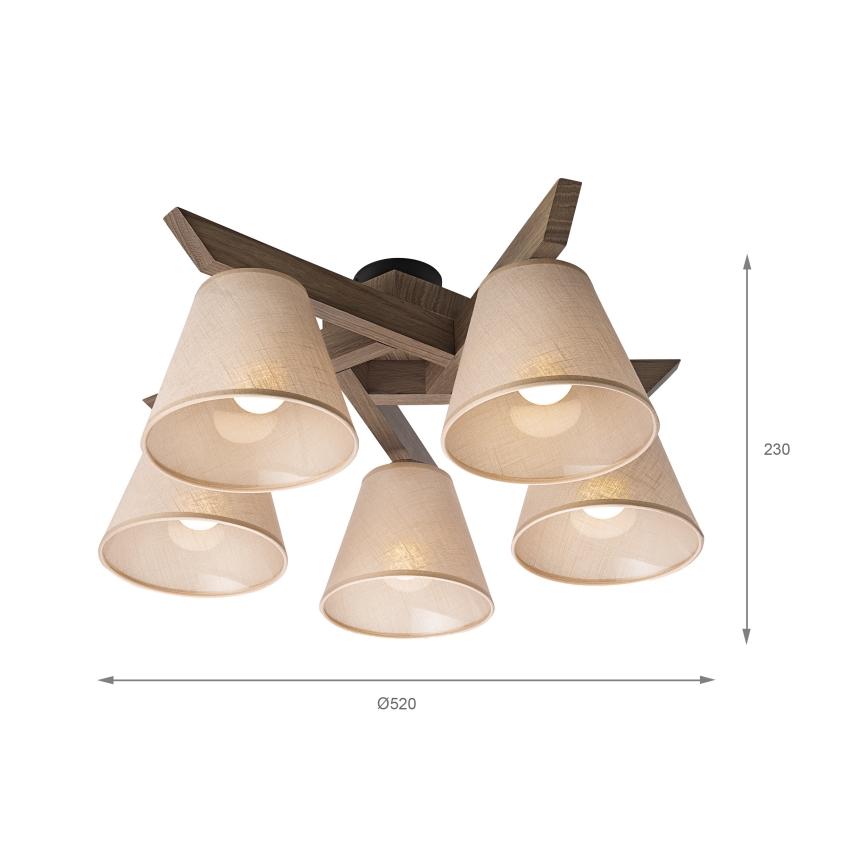 Brilagi - LED Deckenleuchte ANTHONY 5xE14/40W/230V Eiche Nussbaum/Beige