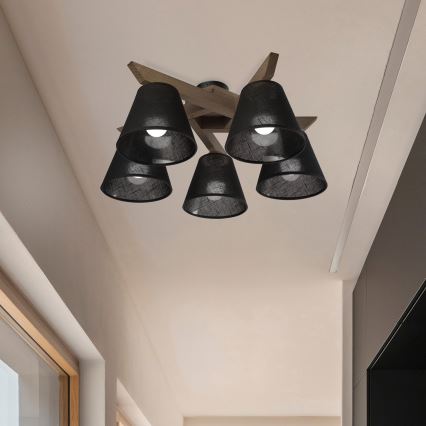 Brilagi - LED Deckenleuchte ANTHONY 5xE14/40W/230V Eiche Nussbaum/Schwarz