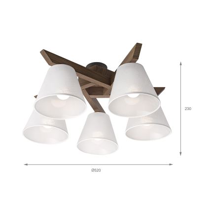 Brilagi - LED Deckenleuchte ANTHONY 5xE14/40W/230V Eiche Nussbaum/Weiß
