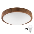 Brilagi - LED Deckenleuchte CARVALHO SLIM 2xE27/60W/230V Eiche-Kirsche Ø 37 cm