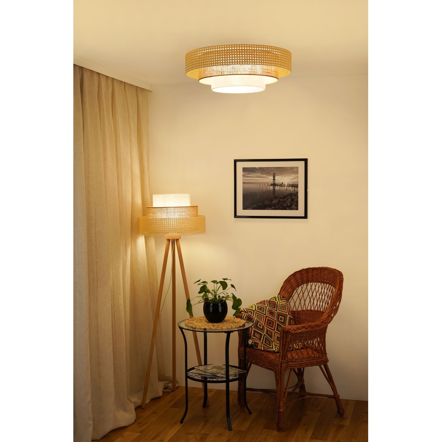 Brilagi - LED Deckenleuchte CEDAR LUNETA LED/26W/230V Rattan/Braun/Creme