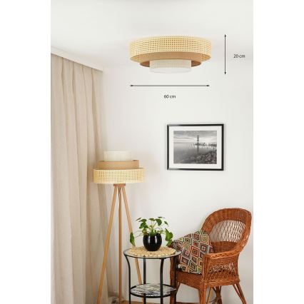 Brilagi - LED Deckenleuchte CEDAR LUNETA LED/26W/230V Rattan/Braun/Creme