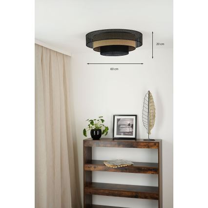 Brilagi - LED Deckenleuchte DAKOTA LUNETA LED/12W/230V Ø 60 cm 3000K/4000K/6400K Schwarz/Rattan