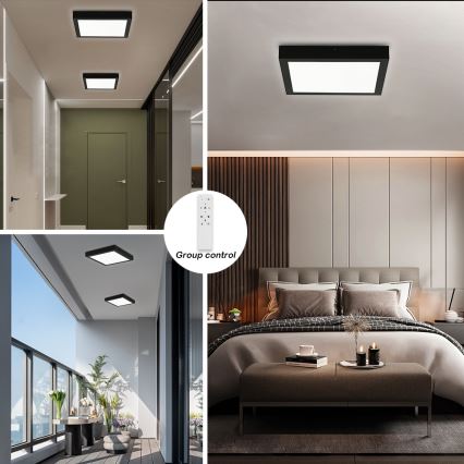 Brilagi - LED Dimmable Deckenleuchte FRAME SMART LED/24W/230V 30x30 cm 3000-6000K IP44 schwarz + Fernbedienung