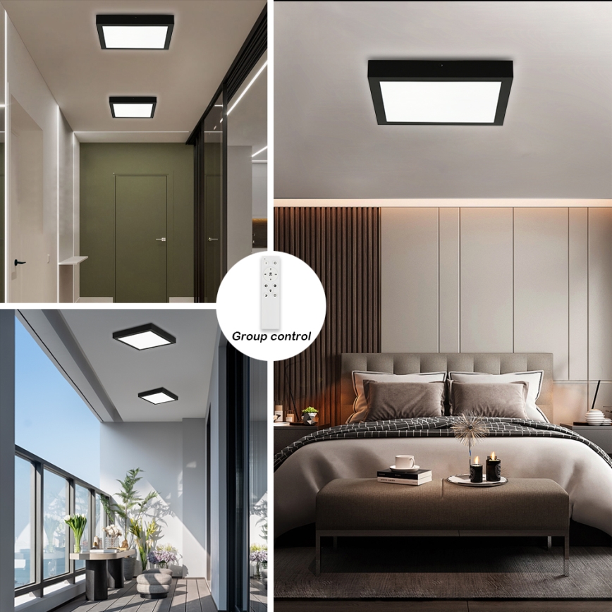 Brilagi - LED Dimmable Deckenleuchte FRAME SMART LED/24W/230V 30x30 cm 3000-6000K IP44 schwarz + Fernbedienung