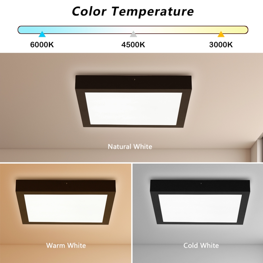 Brilagi - LED Dimmable Deckenleuchte FRAME SMART LED/24W/230V 30x30 cm 3000-6000K IP44 schwarz + Fernbedienung