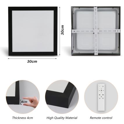 Brilagi - LED Dimmable Deckenleuchte FRAME SMART LED/24W/230V 30x30 cm 3000-6000K IP44 schwarz + Fernbedienung