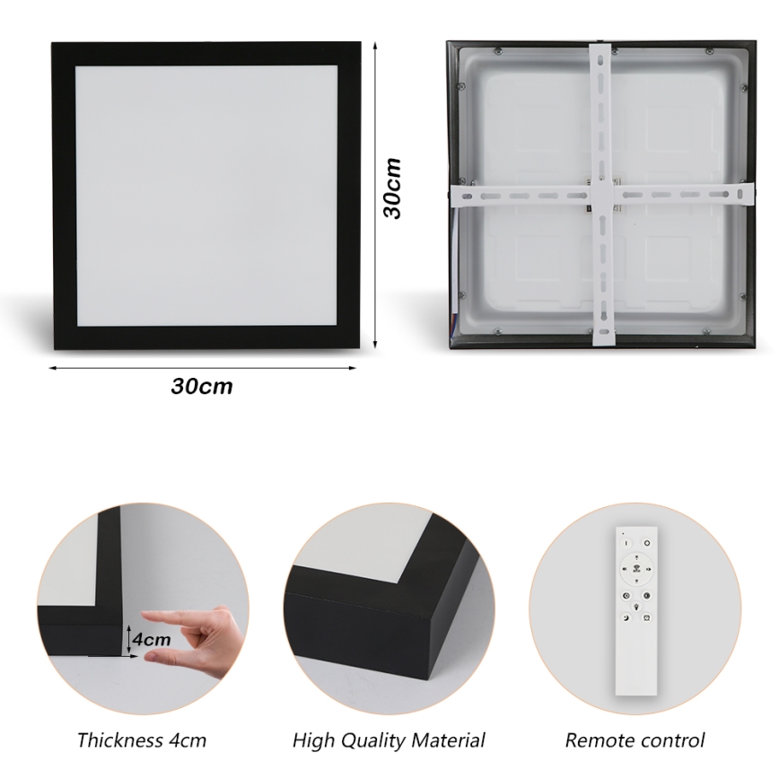 Brilagi - LED Dimmable Deckenleuchte FRAME SMART LED/24W/230V 30x30 cm 3000-6000K IP44 schwarz + Fernbedienung