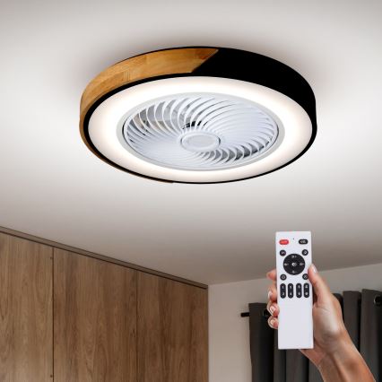Brilagi - LED dimmbares Deckenleuchte mit Ventilator LED/30W/230V 3000-6500K Schwarz/Eiche + Fernbedienung