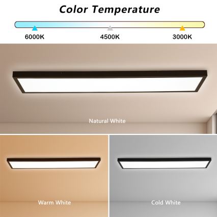 Brilagi - Dimmbare Badezimmerdeckenleuchte FRAME SMART LED/50W/230V 30x120 cm 3000-6000K IP44 Schwarz + Fernbedienung