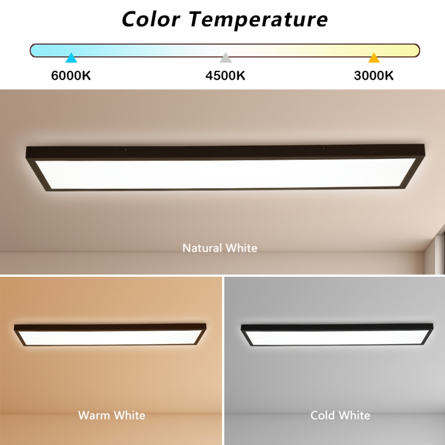Brilagi - Dimmbare Badezimmerdeckenleuchte FRAME SMART LED/50W/230V 30x120 cm 3000-6000K IP44 Schwarz + Fernbedienung
