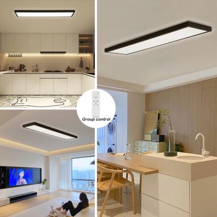 Brilagi - Dimmbare Badezimmerdeckenleuchte FRAME SMART LED/50W/230V 30x120 cm 3000-6000K IP44 Schwarz + Fernbedienung