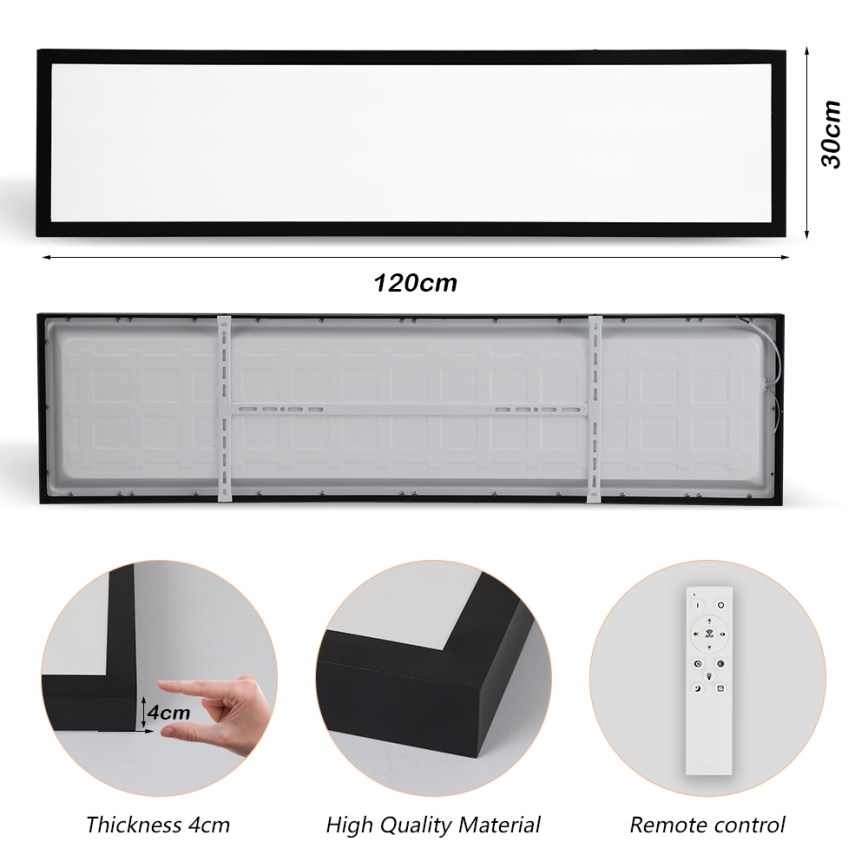 Brilagi - Dimmbare Badezimmerdeckenleuchte FRAME SMART LED/50W/230V 30x120 cm 3000-6000K IP44 Schwarz + Fernbedienung