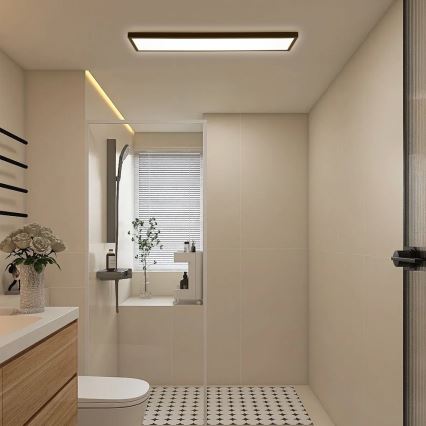 Brilagi - Dimmbare Badezimmerdeckenleuchte FRAME SMART LED/50W/230V 30x120 cm 3000-6000K IP44 Schwarz + Fernbedienung