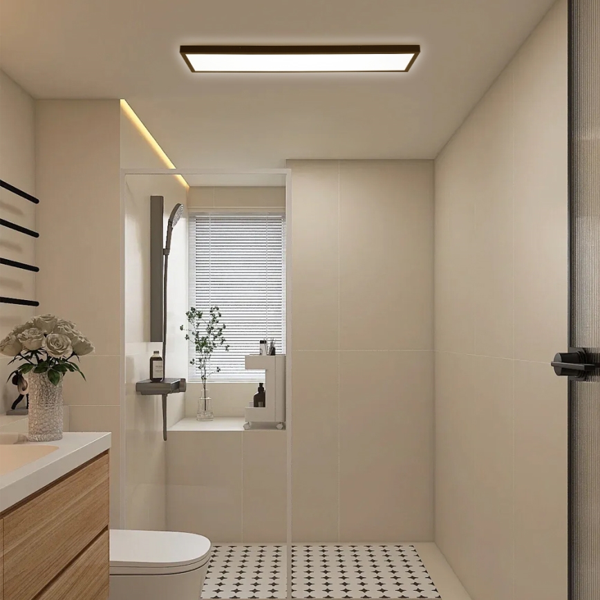 Brilagi - Dimmbare Badezimmerdeckenleuchte FRAME SMART LED/50W/230V 30x120 cm 3000-6000K IP44 Schwarz + Fernbedienung
