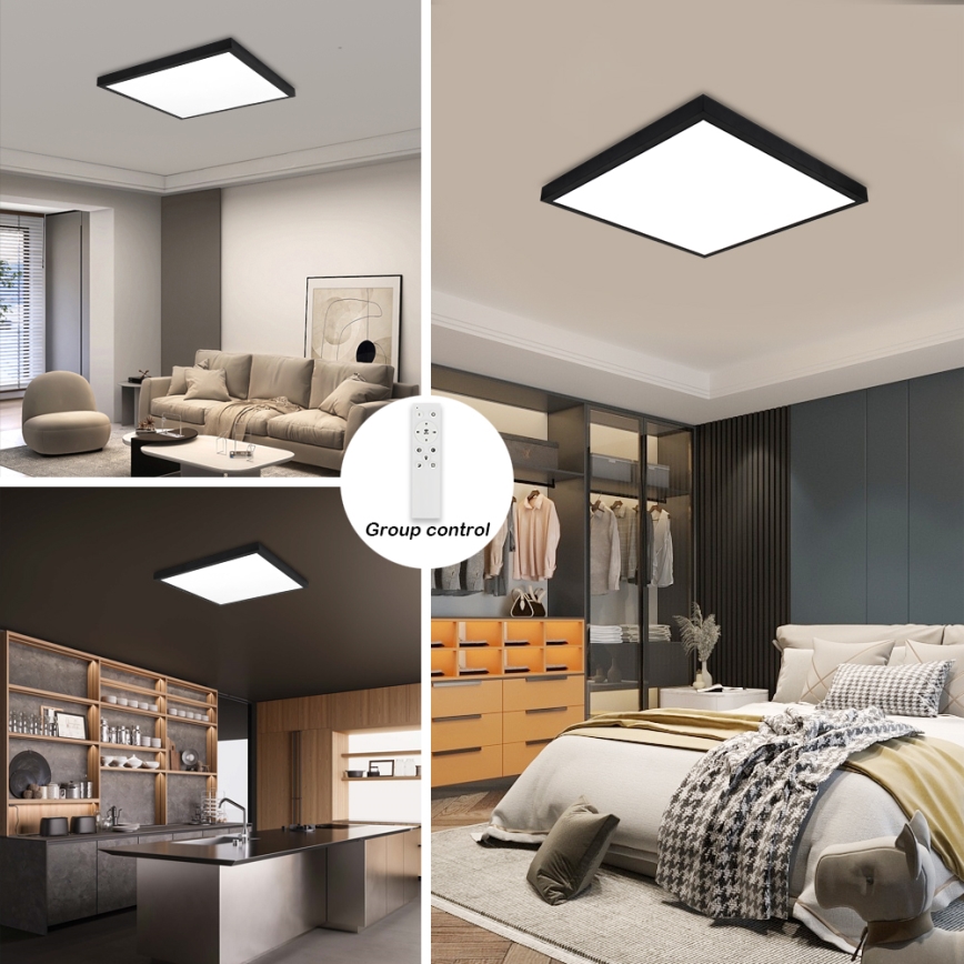 Brilagi - LED Dimmbare Deckenleuchte FRAME SMART LED/50W/230V 60x60 cm 3000-6000K IP44 Schwarz + Fernbedienung