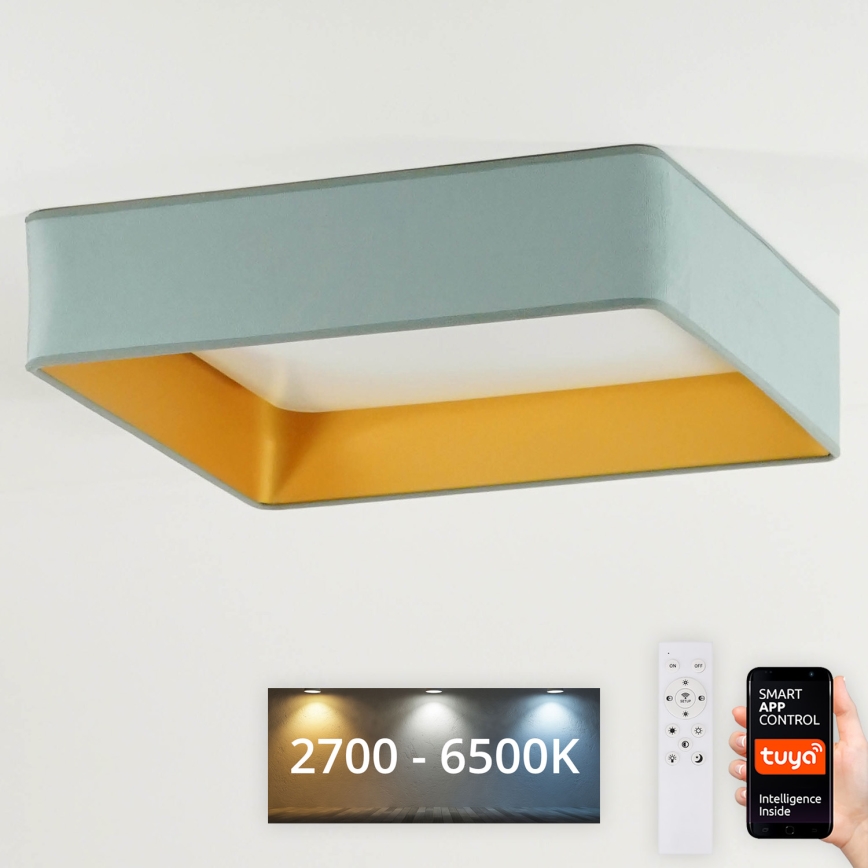 Brilagi - LED-dimmbare Deckenleuchte VELVET SQUARE SMART LED/36W/230V 60x60 cm 2700-6500K Wi-Fi Tuya + Fernbedienung mintgrün