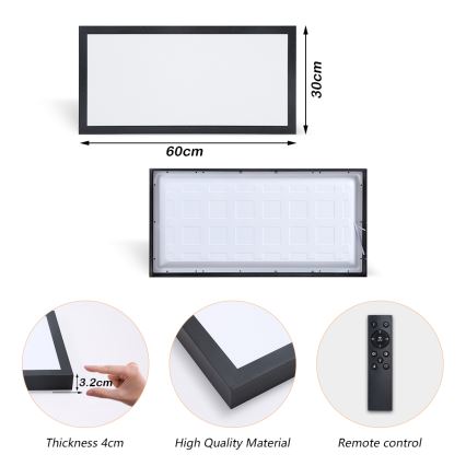 Brilagi - LED Dimmbare Badezimmer-Deckenleuchte FRAME SMART LED/30W/230V 30x60 cm 3000-6000K schwarz + Fernbedienung