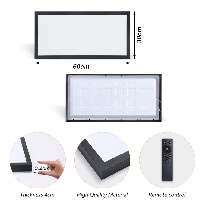 Brilagi - LED Dimmbare Badezimmer-Deckenleuchte FRAME SMART LED/30W/230V 30x60 cm 3000-6000K schwarz + Fernbedienung