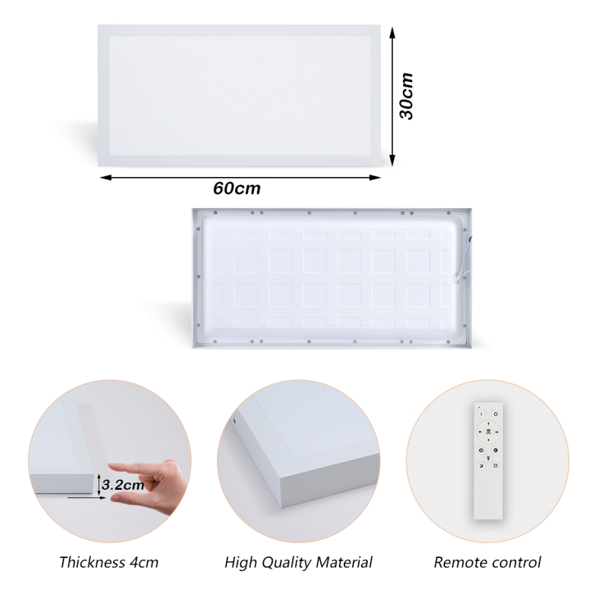 Brilagi - LED Dimmbare Badezimmer-Deckenleuchte FRAME SMART LED/30W/230V 30x60 cm 3000-6000K IP44 weiß + Fernbedienung