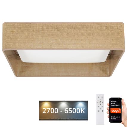 Brilagi - dimmbare LED-Deckenleuchte VELVET SQUARE SMART LED/36W/230V 60x60 cm 2700-6500K Wi-Fi Tuya + Fernbedienung braun