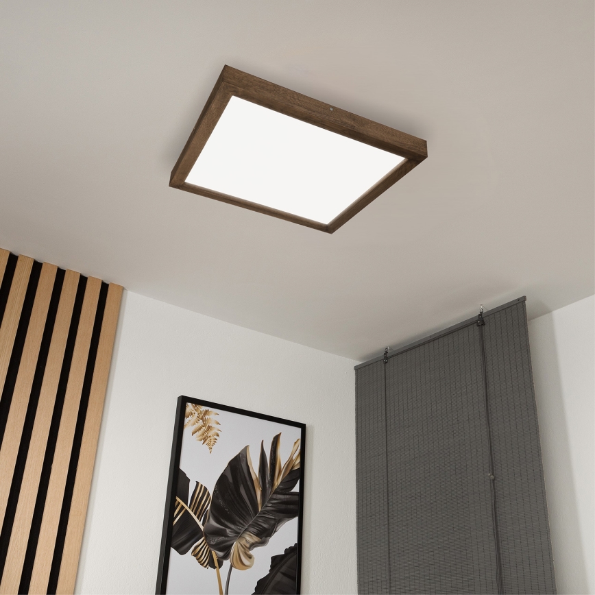 Brilagi - LED dimmbares Badezimmer-Deckenleuchte WOODY FRAME LED/50W/230V Eiche Nussbaum 60x60 cm 3000-6000K IP44 + Fernbedienung