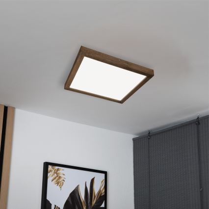 Brilagi - LED dimmbares Badezimmer-Deckenleuchte WOODY FRAME LED/50W/230V Eiche Nussbaum 60x60 cm 3000-6000K IP44 + Fernbedienung