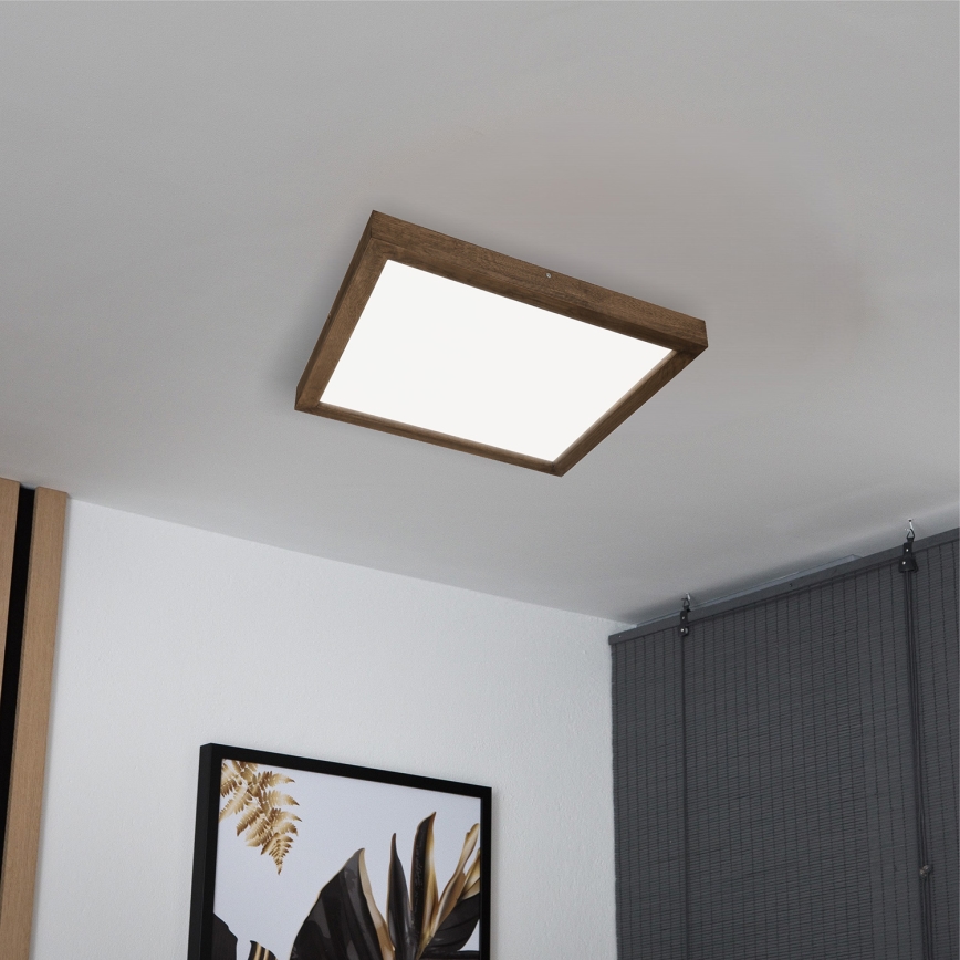 Brilagi - LED dimmbares Badezimmer-Deckenleuchte WOODY FRAME LED/50W/230V Eiche Nussbaum 60x60 cm 3000-6000K IP44 + Fernbedienung